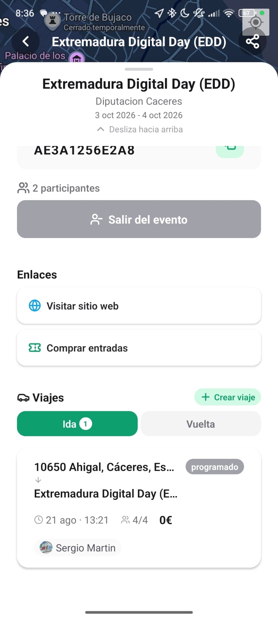 Evento Extremadura Digital Day en la app YouConnext con trayectos publicados